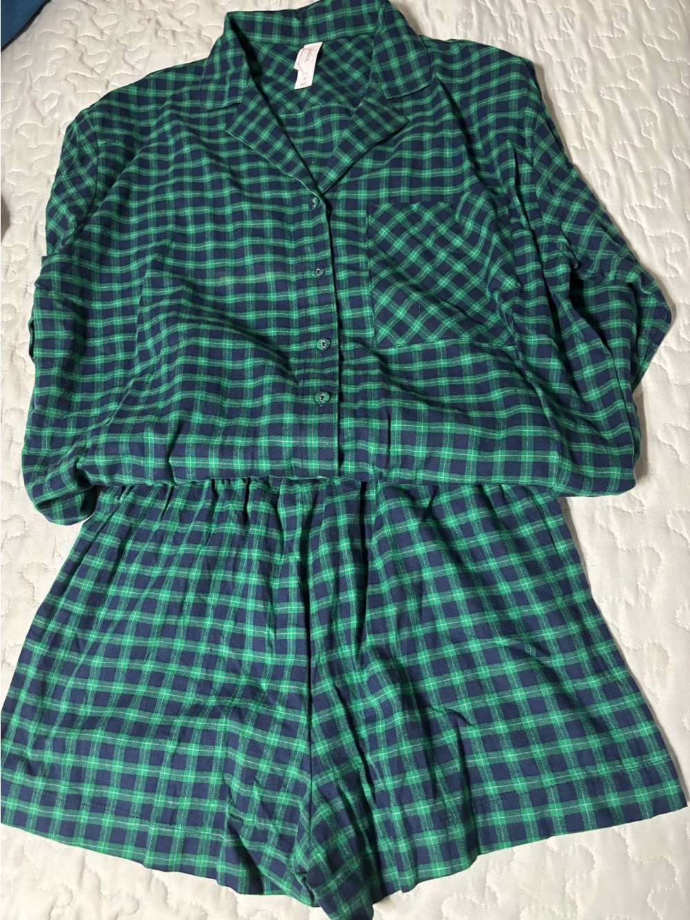 Auden green and dark blue plaid pajama set in XS